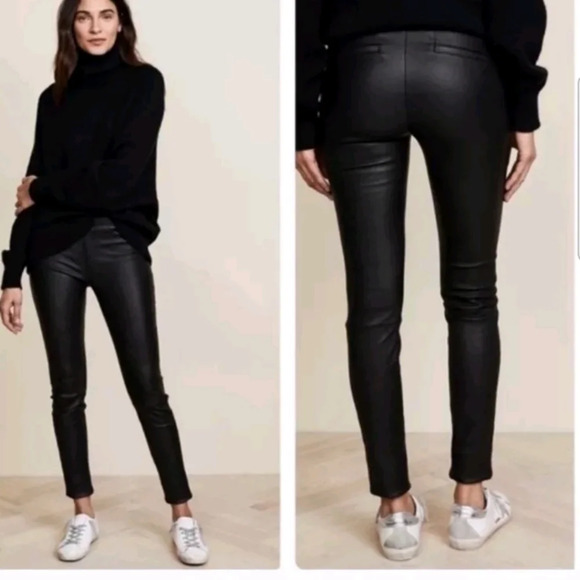 Helmut Lang Black Leggings High-Waisted Form-Fitting Leather-Like Pants - Picture 3 of 16